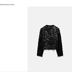 ZARA-NWT FRINGED BLACK SEQUIN JACKET WITH FABRIC BUTTONS. SIZE XSMALL.
